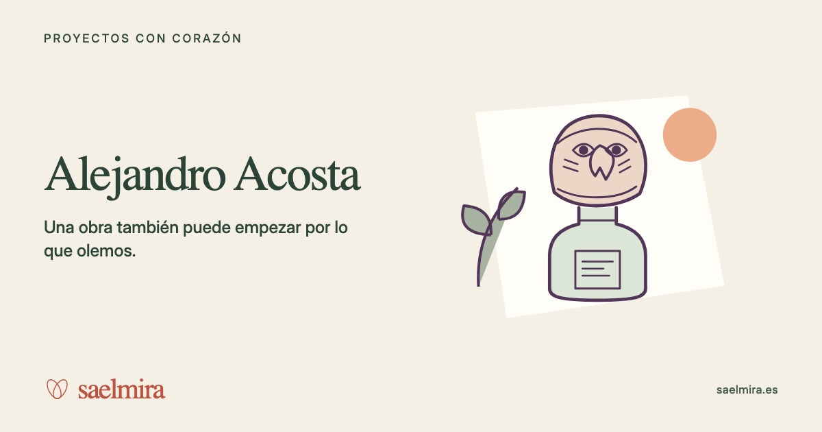 Ilustración de Alejandro Acosta con su nombre y la firma de Saelmira.
