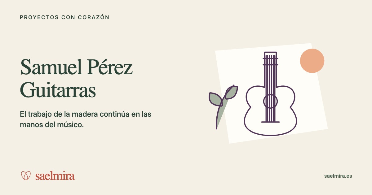 Ilustración de Samuel Pérez Guitarras con su nombre y la firma de Saelmira.